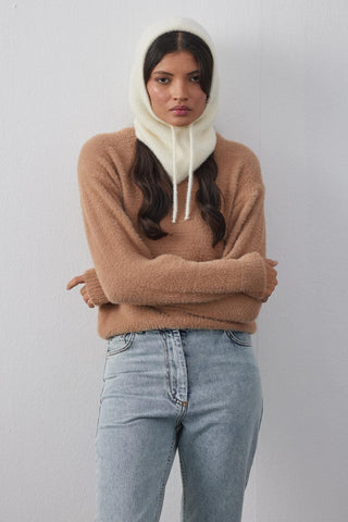 Soft İnce Örgü Balaclava Bere Ekru - Fahhar Design