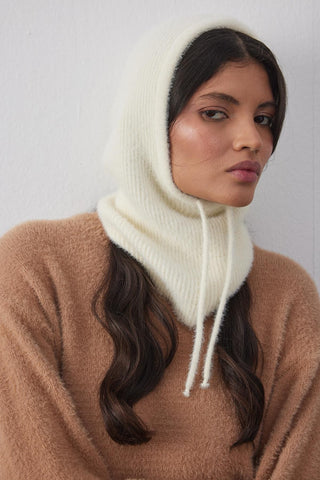 Soft İnce Örgü Balaclava Bere Ekru - Fahhar Design