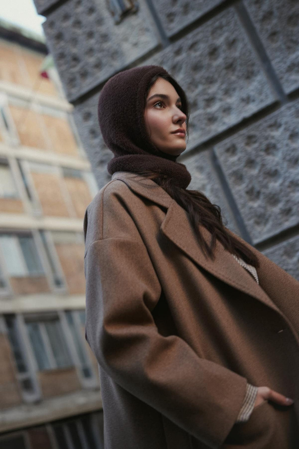 Soft Thin Knit Balaclava Beanie Brown