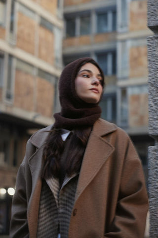 Soft İnce Örgü Balaclava Bere Kahverengi - Fahhar Design