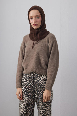 Soft İnce Örgü Balaclava Bere Kahverengi - Fahhar Design