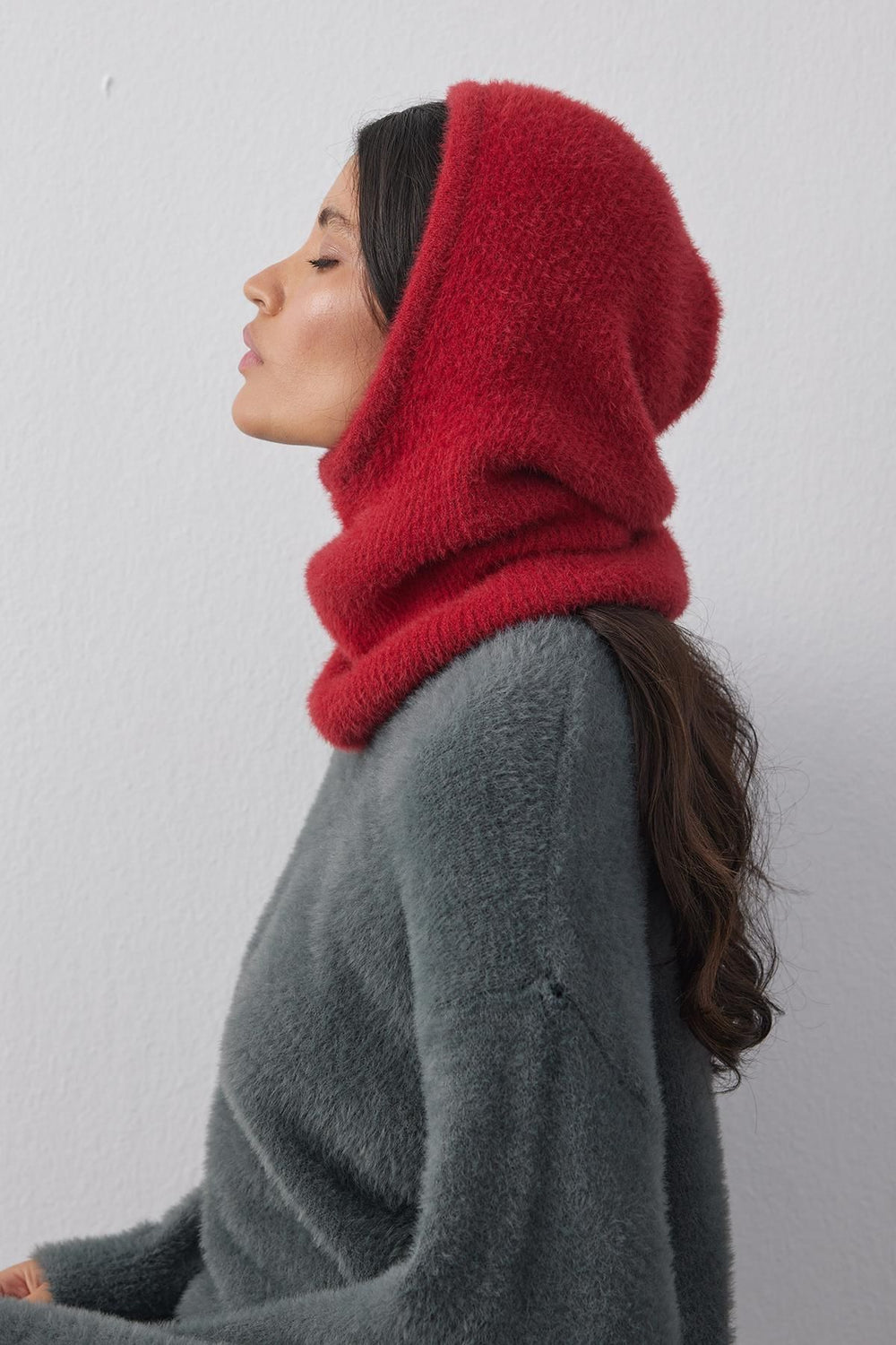 Soft Thin Knit Balaclava Beanie Red