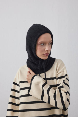 Soft İnce Örgü Balaclava Bere Siyah - Fahhar Design