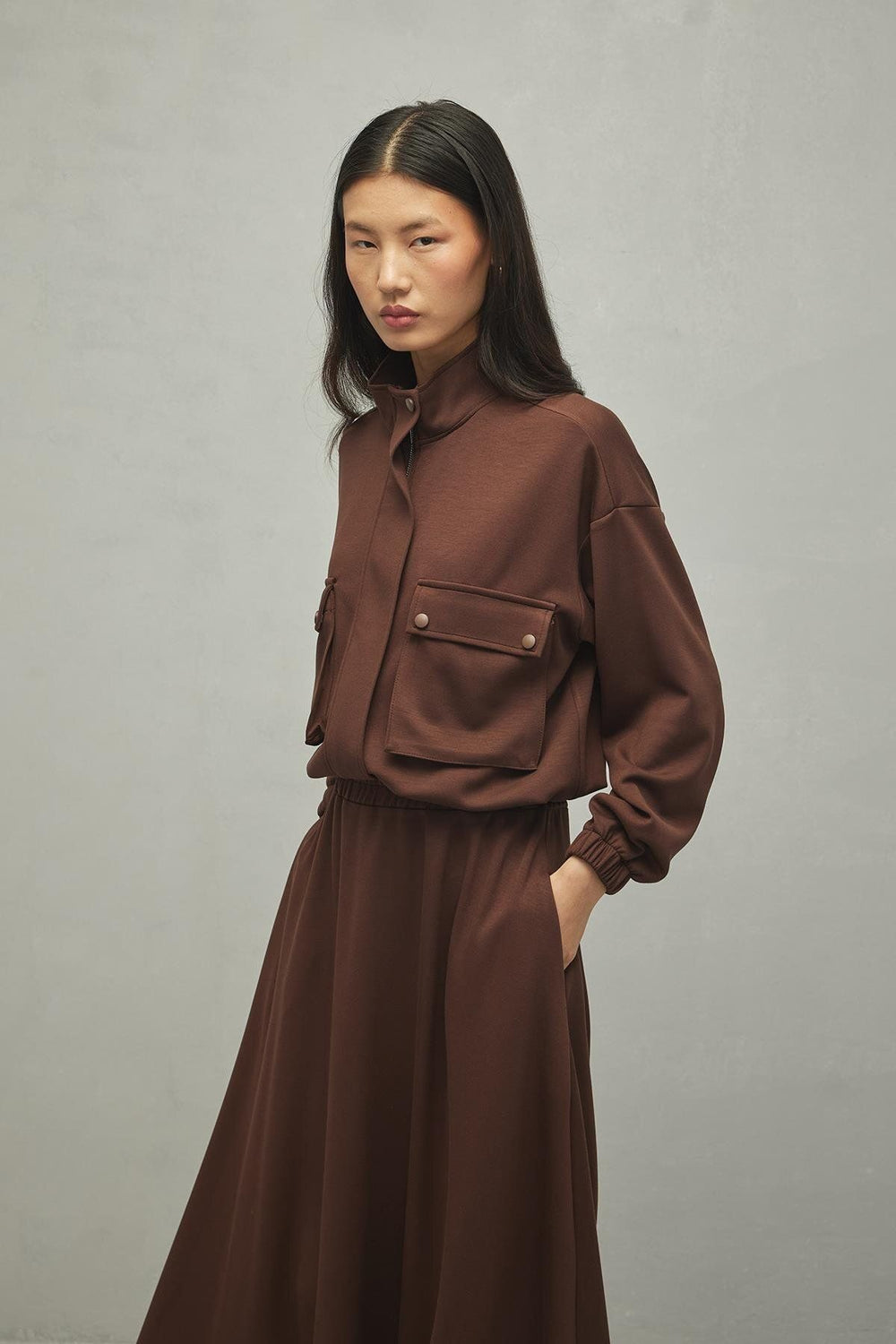 Soft Modal Skirt Set Brown