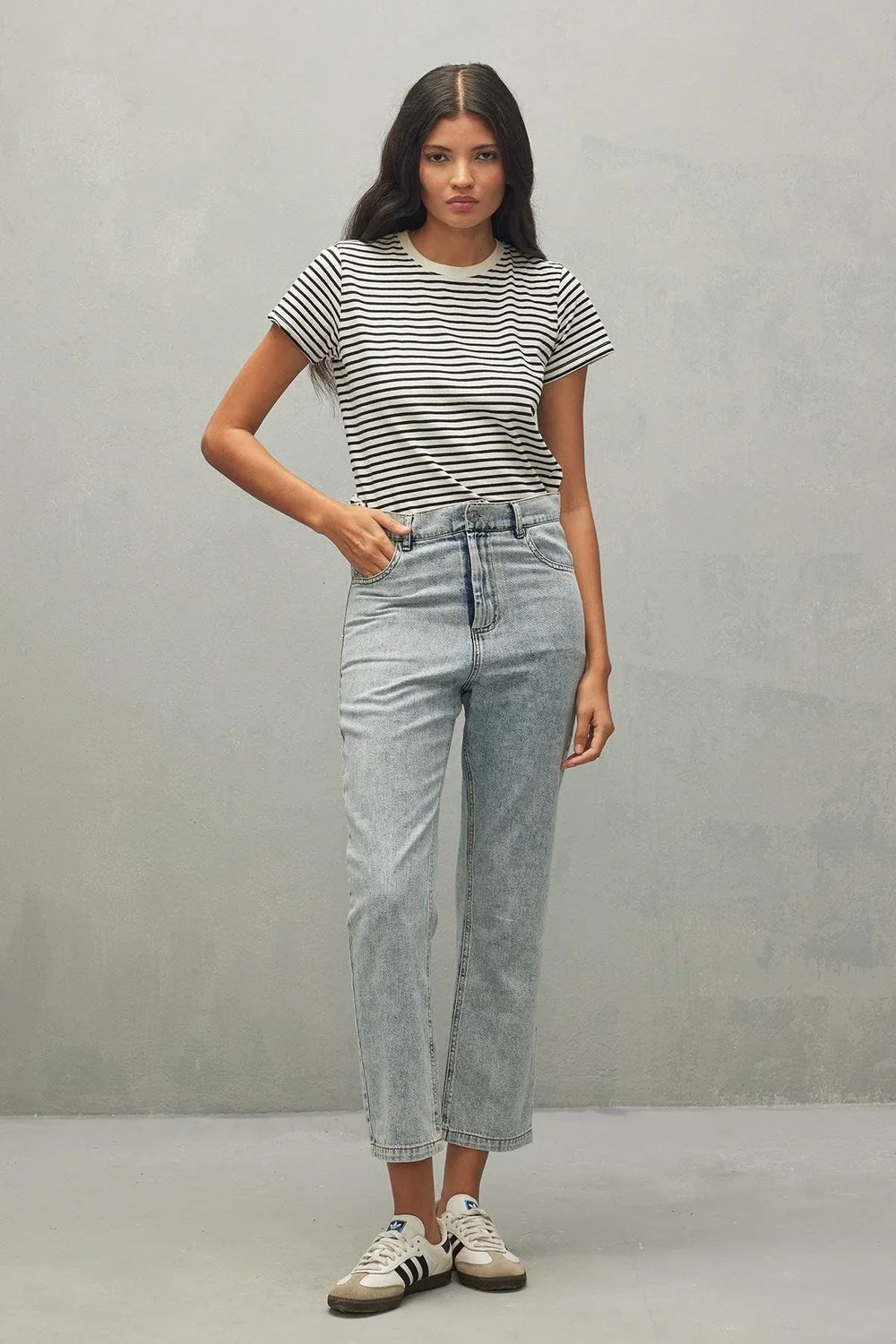 Straight Fit Denim Trousers in Dull Blue