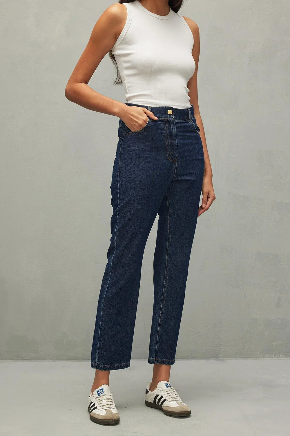 Straight Fit Denim Trousers Dark Blue