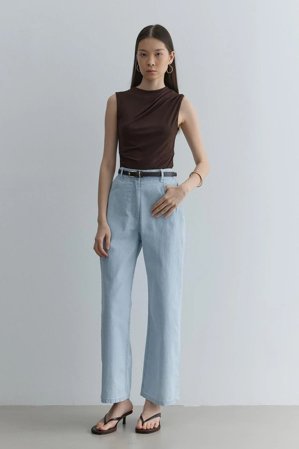 Straight Cut Denim Trousers Light Blue