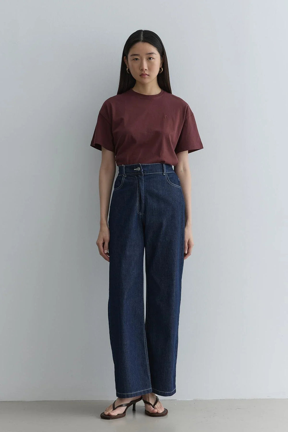 Straight Cut Denim Trousers Navy Blue