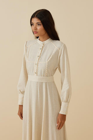 Su Taşlı Keten Elbise Bej - Fahhar Design
