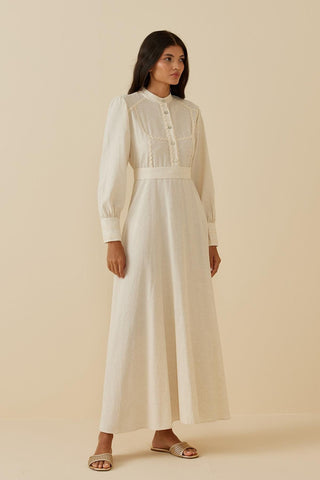 Su Taşlı Keten Elbise Bej - Fahhar Design