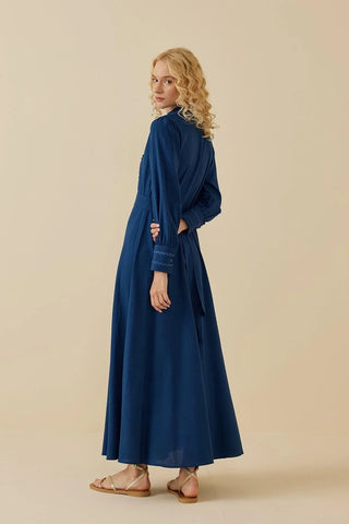 Linen Dress with Water Stones, Blue