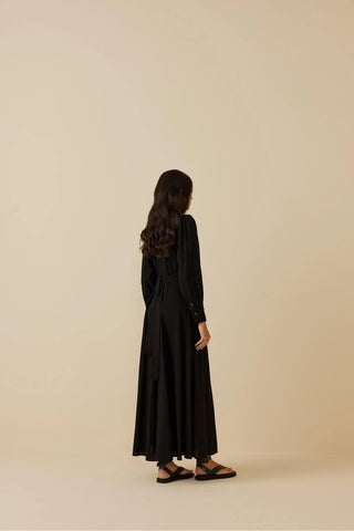 Su Taşlı Keten Elbise Siyah - Fahhar Design