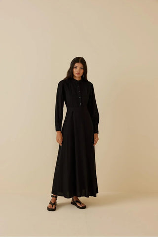 Su Taşlı Keten Elbise Siyah - Fahhar Design