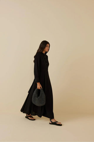 Su Taşlı Keten Elbise Siyah - Fahhar Design