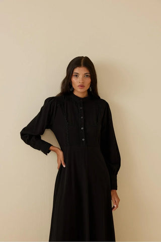 Su Taşlı Keten Elbise Siyah - Fahhar Design
