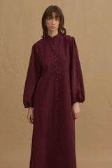 Taşlanmış Modal Britli Elbise Bordo