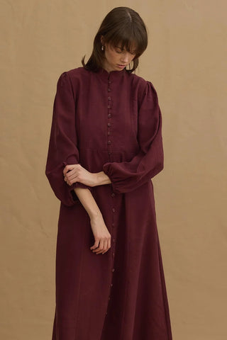 Taşlanmış Modal Britli Elbise Bordo - Fahhar Design