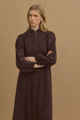 Taşlanmış Modal Britli Elbise Kahverengi