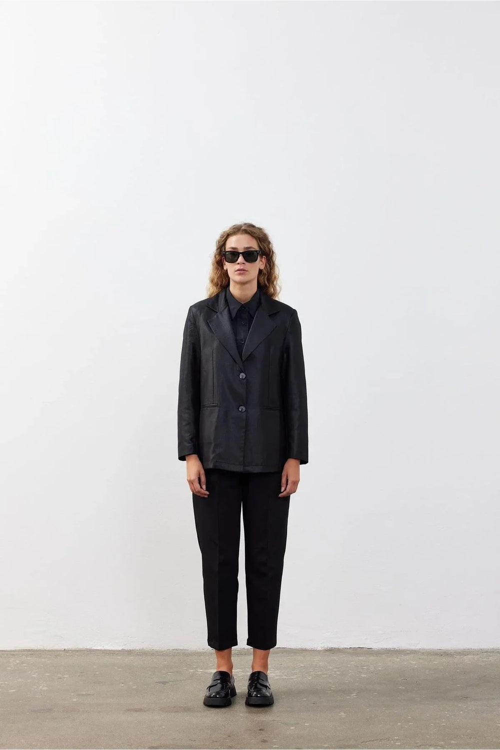 Single Button Oversize Blazer Black