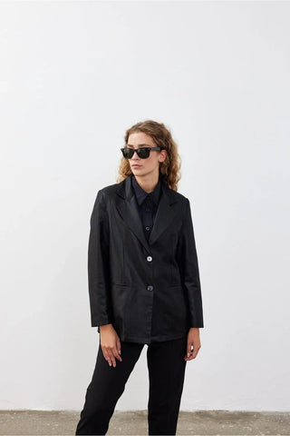 Single Button Oversize Blazer Black
