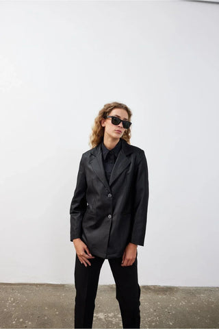 Single Button Oversize Blazer Black