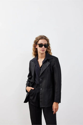 Single Button Oversize Blazer Black