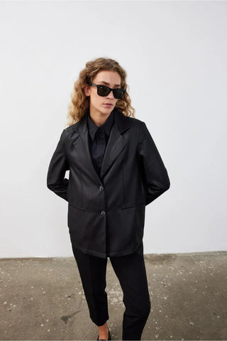 Single Button Oversize Blazer Black