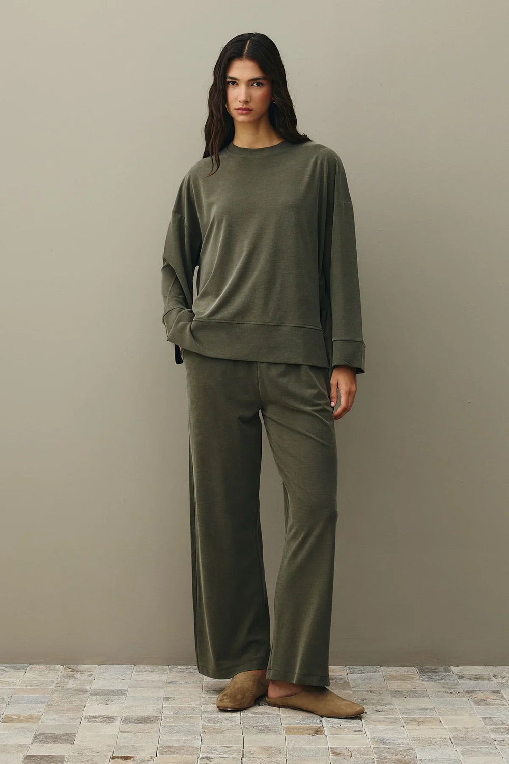 Tencel Modal Palazzo Suit Mold Green