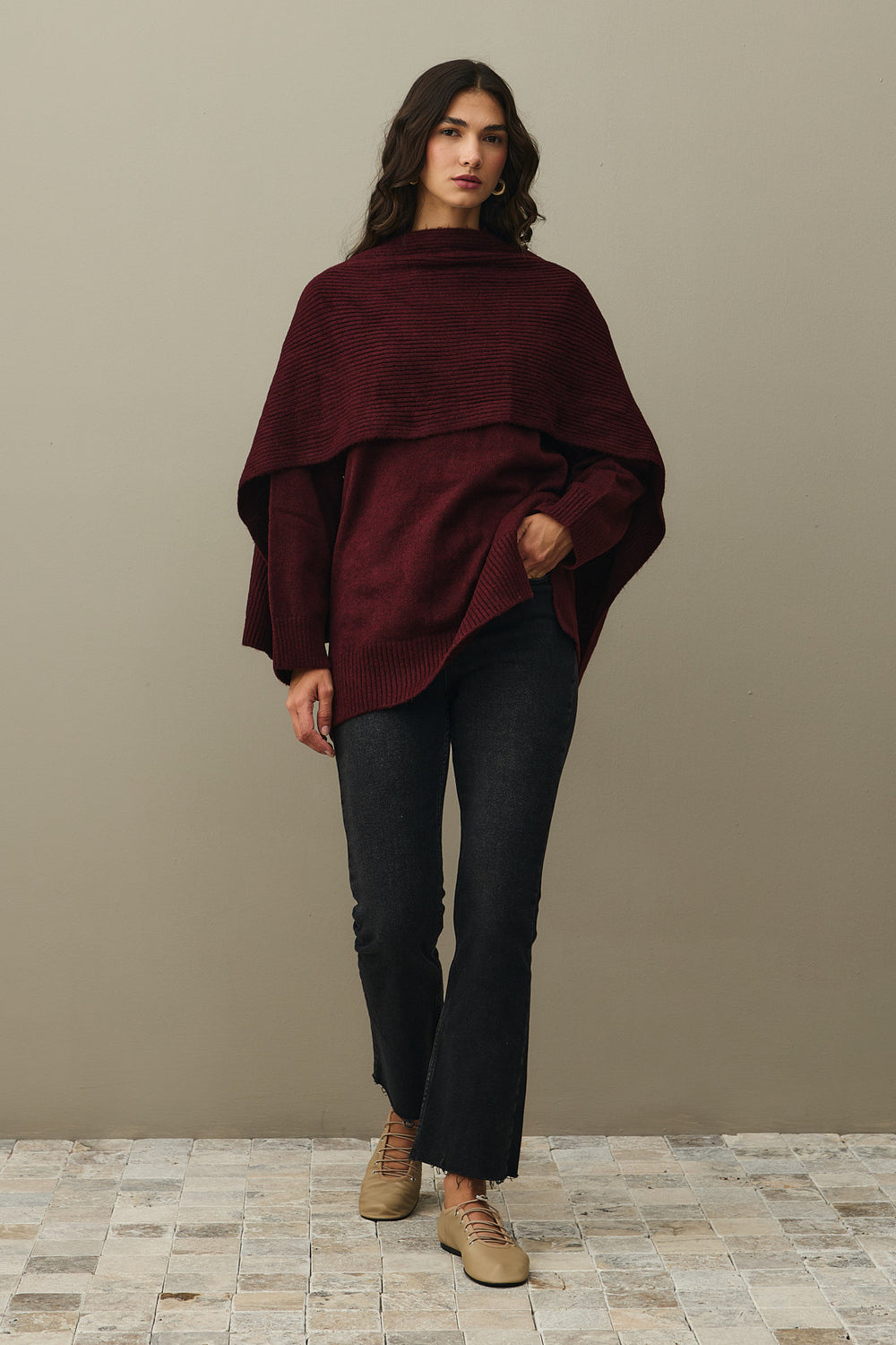 Mohair Blend Scarf Sweater Burgundy
