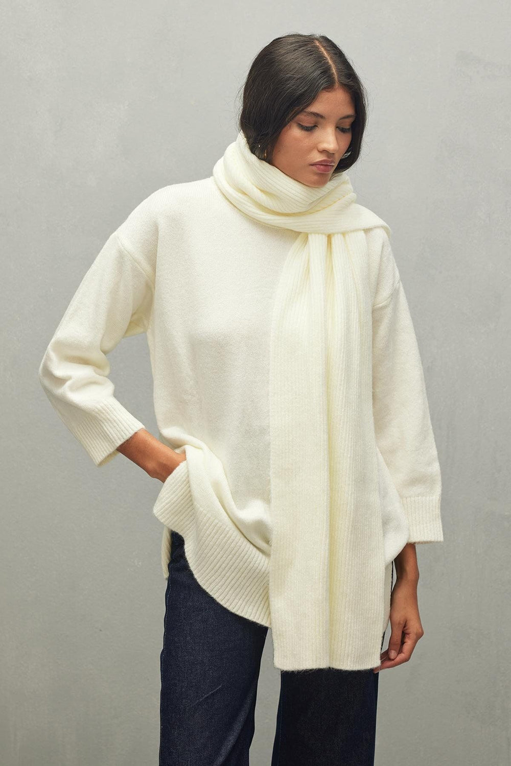 Mohair Blend Scarf Sweater Ecru