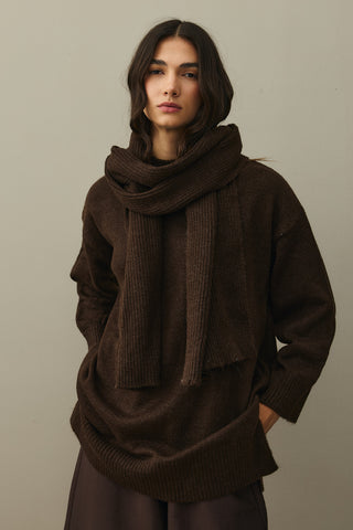 Tiftik Karışımlı Atkılı Kazak Kahverengi