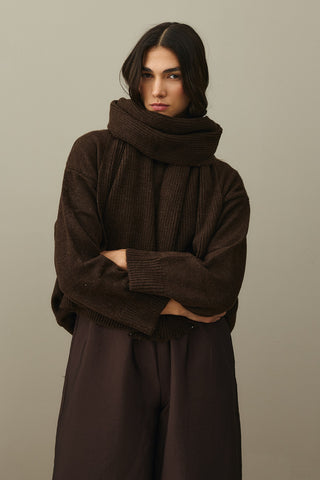 Tiftik Karışımlı Atkılı Kazak Kahverengi