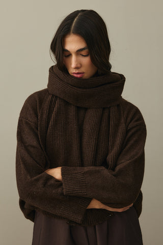 Tiftik Karışımlı Atkılı Kazak Kahverengi