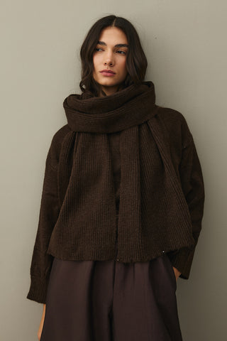 Tiftik Karışımlı Atkılı Kazak Kahverengi