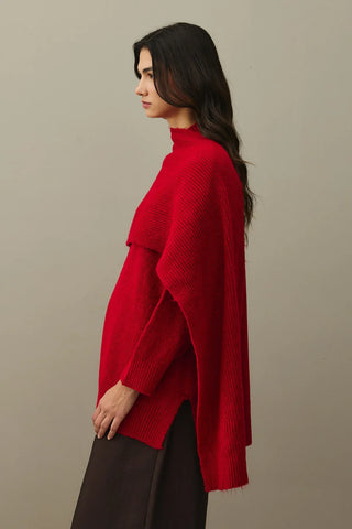 Mohair Blend Scarf Sweater Red