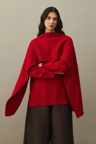 Mohair Blend Scarf Sweater Red