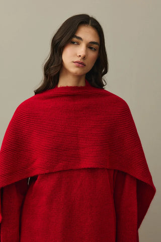 Mohair Blend Scarf Sweater Red