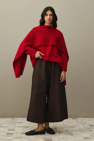 Mohair Blend Scarf Sweater Red