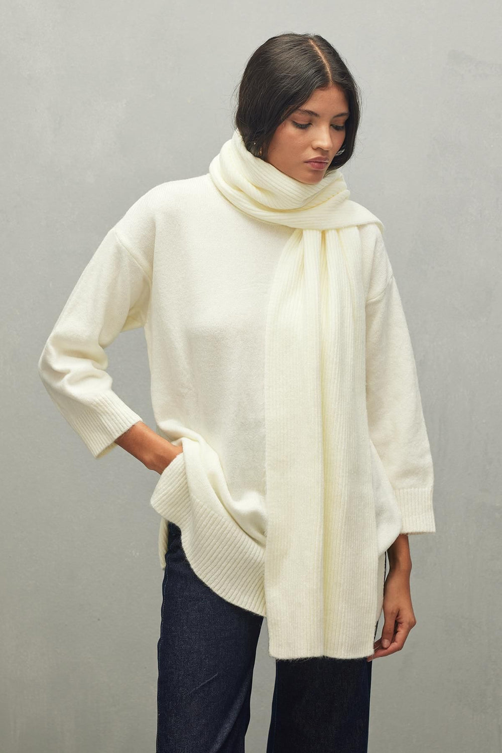 Mohair Blend Scarf Sweater Vanilla