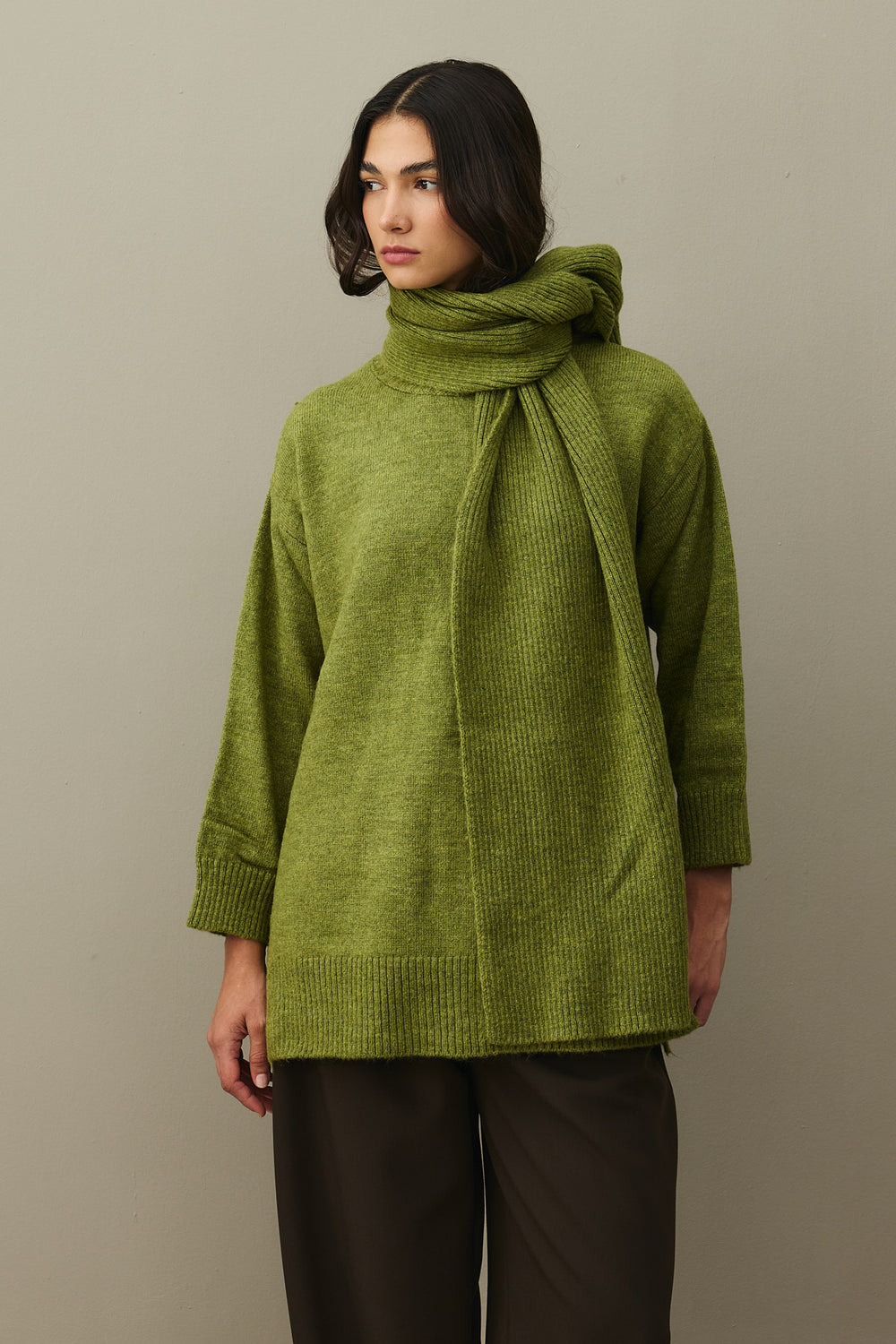 Mohair Blend Scarf Sweater Oil Green