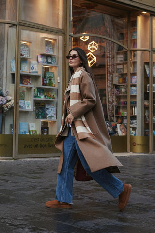 Tiftik Karışımlı Çizgili Atkı Bej - Fahhar Design