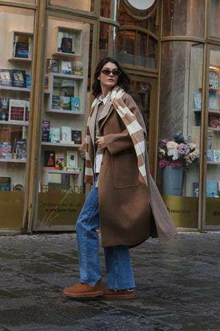 Tiftik Karışımlı Çizgili Atkı Bej - Fahhar Design