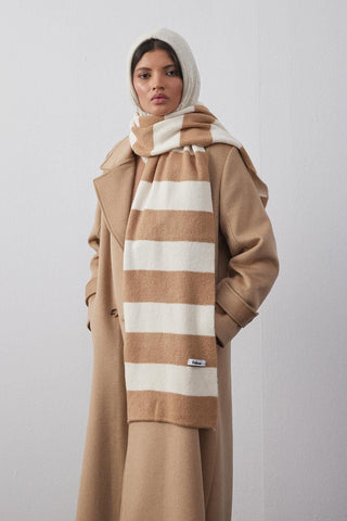 Tiftik Karışımlı Çizgili Atkı Bej - Fahhar Design