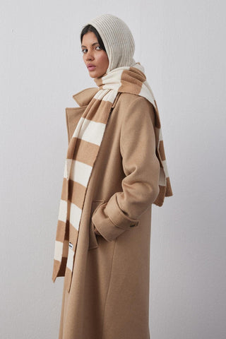 Tiftik Karışımlı Çizgili Atkı Bej - Fahhar Design