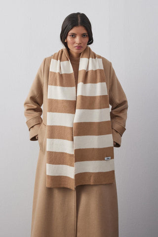 Tiftik Karışımlı Çizgili Atkı Bej - Fahhar Design