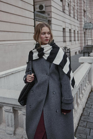 Tiftik Karışımlı Çizgili Atkı Siyah