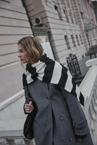 Tiftik Karışımlı Çizgili Atkı Siyah - Fahhar Design