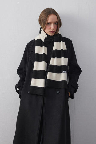 Tiftik Karışımlı Çizgili Atkı Siyah - Fahhar Design