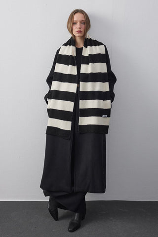 Tiftik Karışımlı Çizgili Atkı Siyah - Fahhar Design