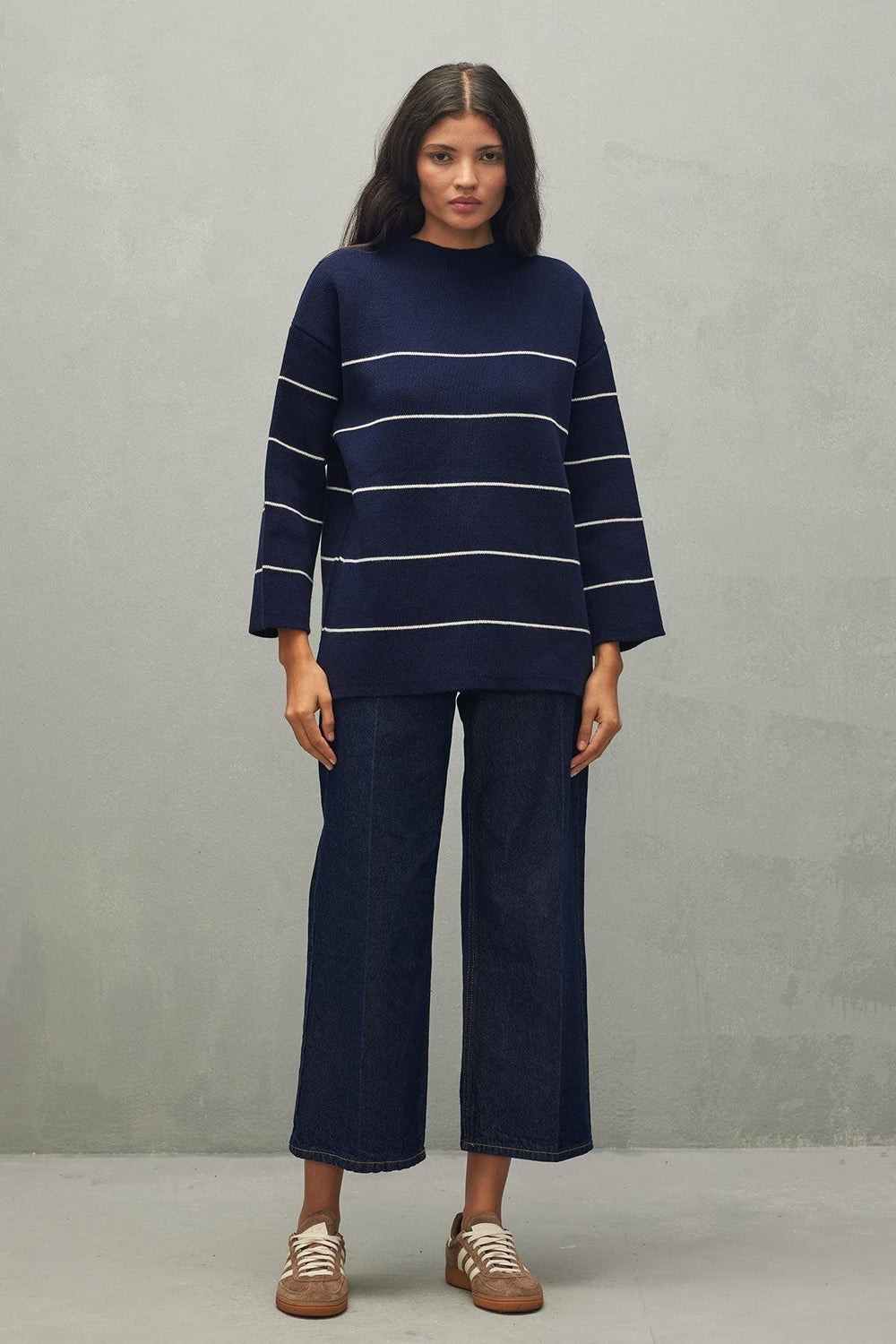 Mohair Oversized Striped Sweater Navy Blue